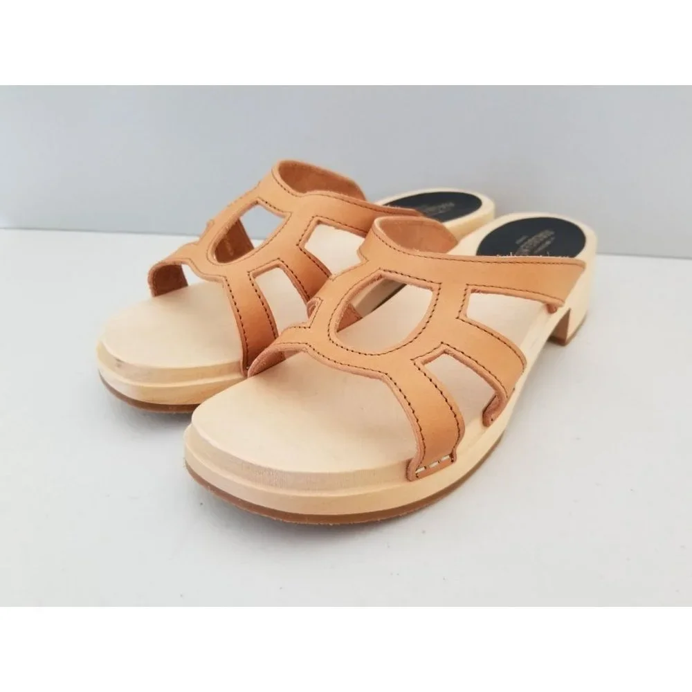 Swedish Hasbeens for Free People Luxury Slipper Clog Sandals Tan Leather Size 38
